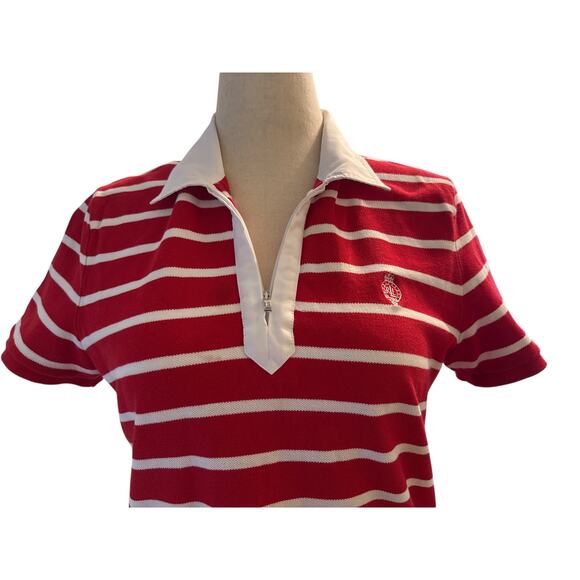 LRL Ralph Lauren Red White Striped Polo Shirt | Large | Nautical Style | 1/4 Zip - Picture 5 of 11
